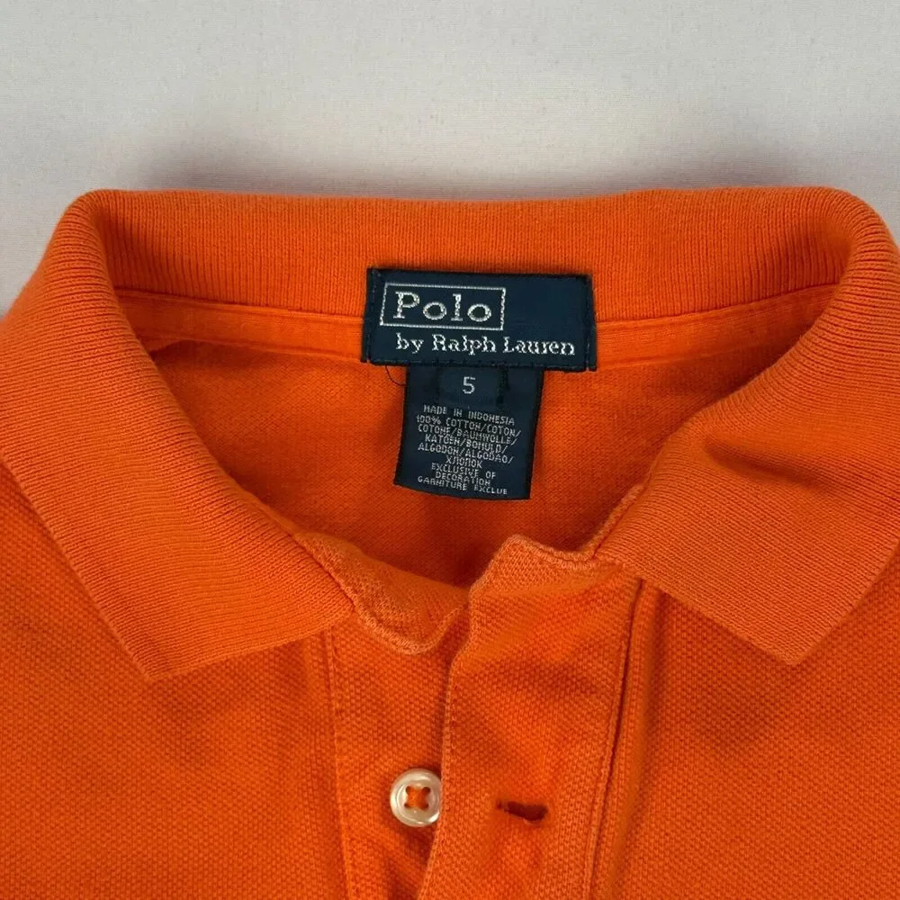 Vintage Ralph Lauren Youth Boys Orange Polo Shirt Size 5 Short Sleeve